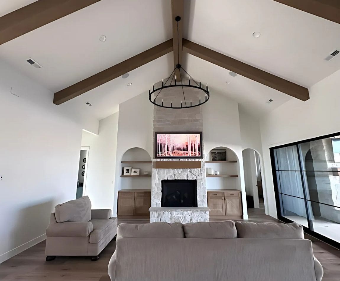 Residential home with audio system installed in the living room